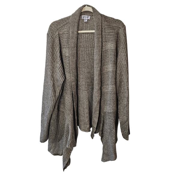 Plus Size Cardigan Size 26/28 Brown Knit Open Front Shawl Collar Sweater Avenue - Picture 1 of 4